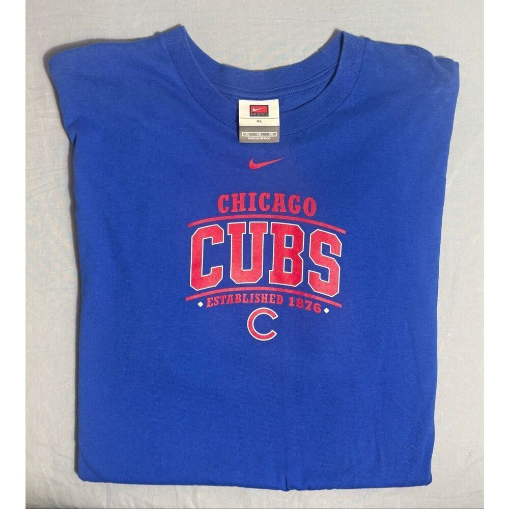 Vintage Nike Chicago Cubs T-Shirt Mens Blue Tee MLB Baseball Center Swoosh XL